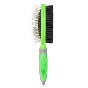 Dog Brush for Shedding Two Sided Lime Green Rubber Grip 2 in 1 Pet Brush